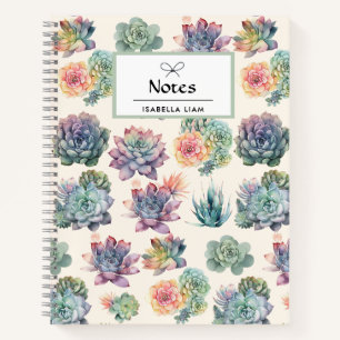 Carnet Pastel Watercolor Succulents Pattern Boho personna