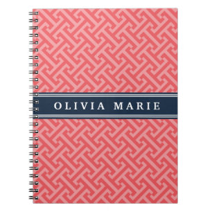 Carnet Pastèque dorée rose Clé grecque Motif avec nom