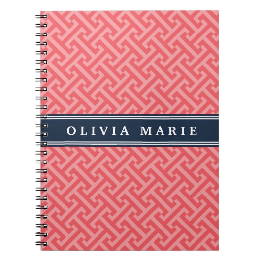 Carnet Pastèque dorée rose Clé grecque Motif avec nom (Devant)