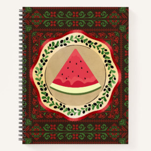 Carnet pastèque sur plaque d'olive avec tatreez palestini