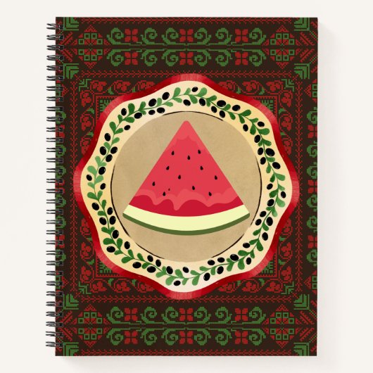 Carnet pastèque sur plaque d'olive avec tatreez palestini (Devant)