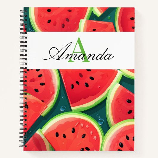 Carnet Pastèque Verte Vector Monogramme Motif sans coutur (Devant)