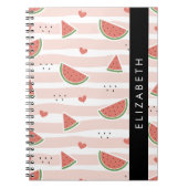 Carnet Pastèques Rouges, Coeurs, Bandes, Votre Nom (Devant)