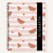 Carnet Pastèques Rouges, Coeurs, Bandes, Votre Nom (Devant)