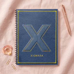 Carnet Patch brodé en denim bleu avec monogramme lettre X