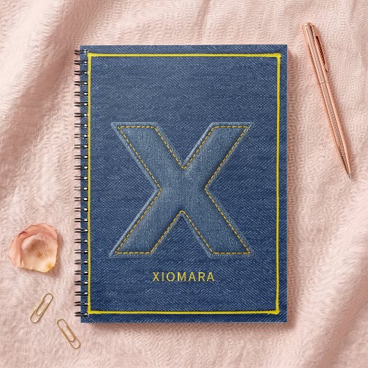 Carnet Patch brodé en denim bleu avec monogramme lettre X
