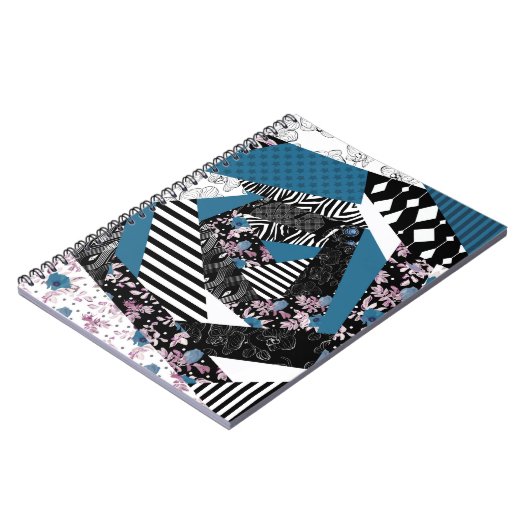 Carnet patchwork bleu, populaire, patchwork, folle, rusti (Côté gauche)