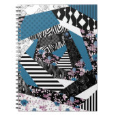 Carnet patchwork bleu, populaire, patchwork, folle, rusti (Devant)