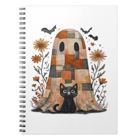 Carnet Patchwork Halloween Fantôme et chat, Retro Éffraya (Devant)