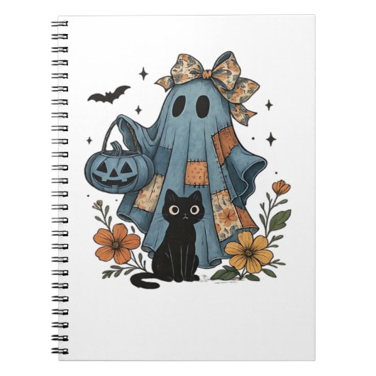 Carnet Patchwork Halloween Ghost noir Chat Essential T-Sh (Devant)
