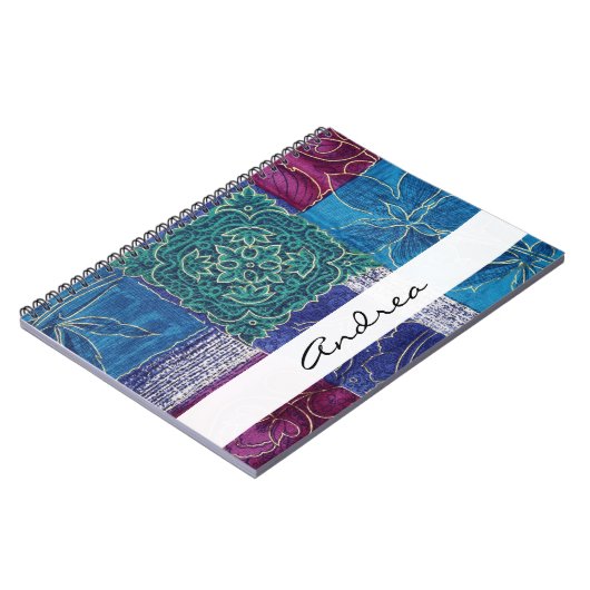 Carnet Patchwork Pattern, Patchwork Background, Your Name (Côté gauche)
