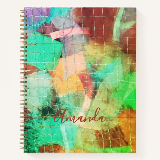 Carnet Patchwork Personnalisé Aspect Boho Rétro Vert Marr (Devant)