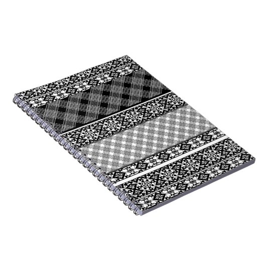 Carnet Patchwork rayé noir et blanc avec dentelle (Côté Droit)