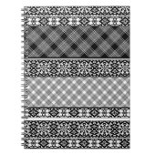 Carnet Patchwork rayé noir et blanc avec dentelle (Devant)