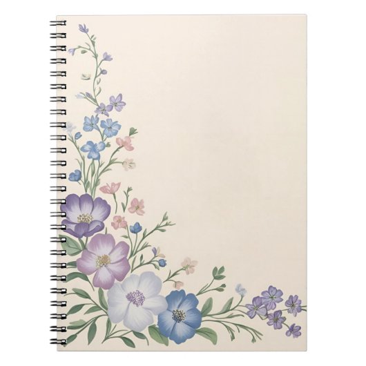 Carnet Pâte violet, blanc & bleu Botanique Flore Imprimer (Devant)