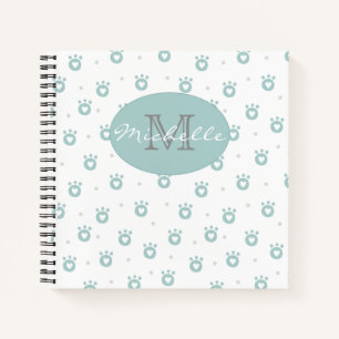 Carnet Pâtes de chat vert Teal mignonnes avec les coeurs