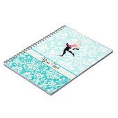 Carnet Patinage de glace turquoise de motif de damassé (Côté gauche)
