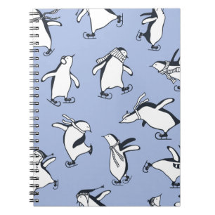Carnet Patinage de pingouins, motif vintage dessiné à la