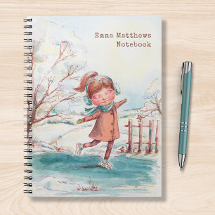 Carnet Patineuse à l'aquarelle Nom personnalisé