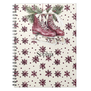 Carnet Patins à glace Flocons de neige rouge crème