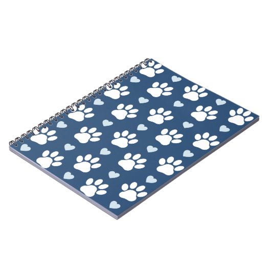 Carnet Pattern of paws, Dog paws, White paws, Blue Hearts (Côté gauche)