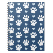 Carnet Pattern of paws, Dog paws, White paws, Blue Hearts (Devant)