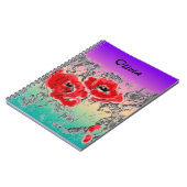 Carnet Pavot à fleurs rouges noires grises croisées (Côté gauche)