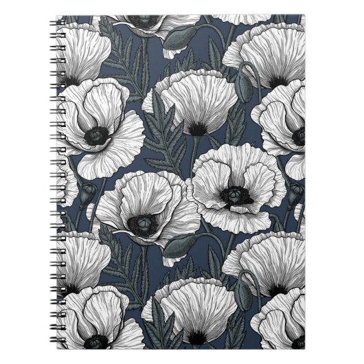 Carnet Pavot blanc sur la marine (Devant)