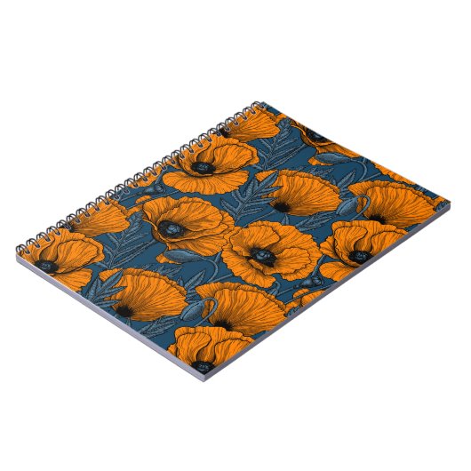 Carnet Pavot orange sur bleu foncé (Côté gauche)