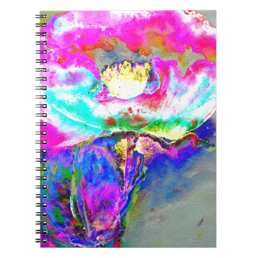 Carnet Pavot rose Abstrait, aquarelle peinture florale (Devant)