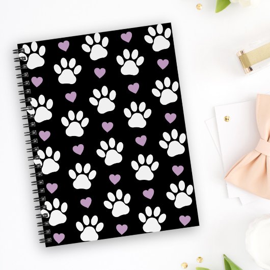 Carnet Paw Motif, Chien Paws, White Paws, Lilac Hearts