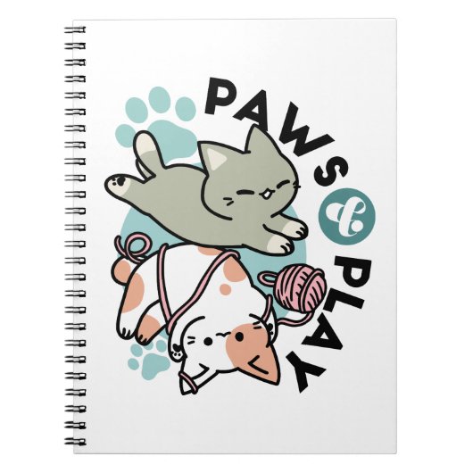 Carnet Paws and Play – Adorable Cat Illustration (Devant)