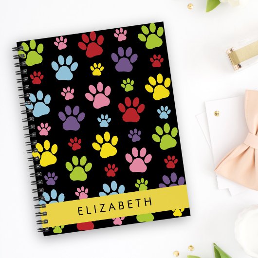 Carnet Paws Colorés, Motif Paw, Paws Chiens, Votre Nom