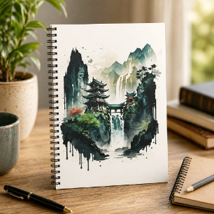 Carnet Paysage à l'encre chinoise ancienne avec cascade