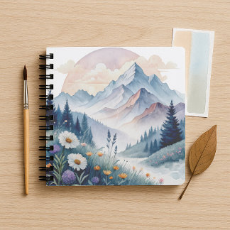 Carnet Paysage alpin aquarelle avec Fleur sauvage