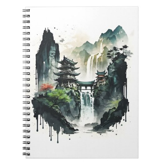 Carnet Paysage antique de l'encre chinoise avec cascade (Devant)