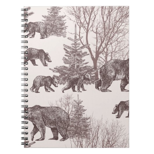 Carnet Paysage avec ours, oursons, arbres d'hiver et sapi (Devant)