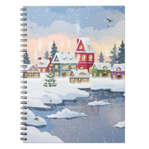 Carnet Paysage de Noël d'hiver avec maison enneigée