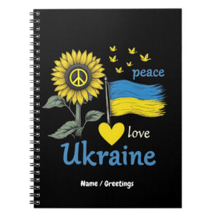Carnet Peace Love Ukraine Drapeau de tournesol stand avec