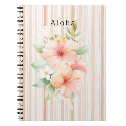Carnet Peach Blush Cream Stripes Tropical Hibiscus Floral (Devant)