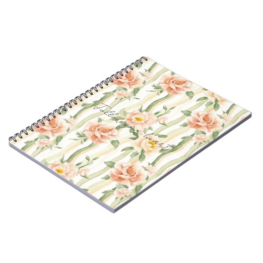 Carnet Peach Mint Pretty Roses Floral Stripes (Côté gauche)