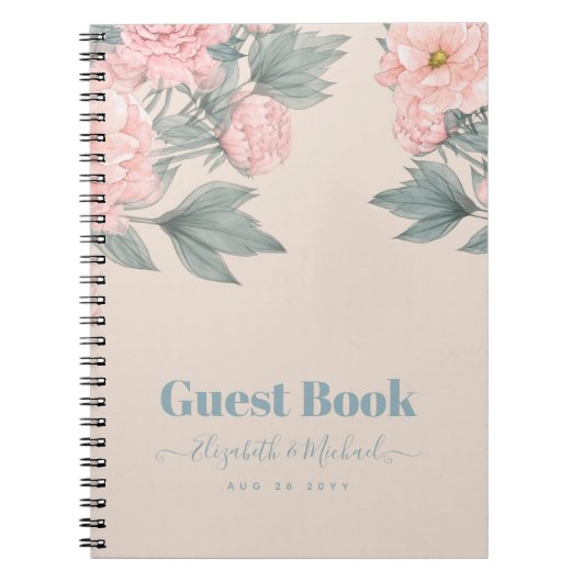 Carnet Peach Peonies Sage Floral Budget Mariage (Devant)