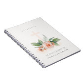 Carnet Peach Rose Floral Cross Bunch Baptism Guestbook (Côté Droit)