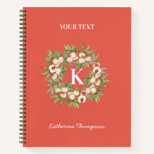 Carnet Peach Wreath & Greenergie Monogramme initial (Devant)
