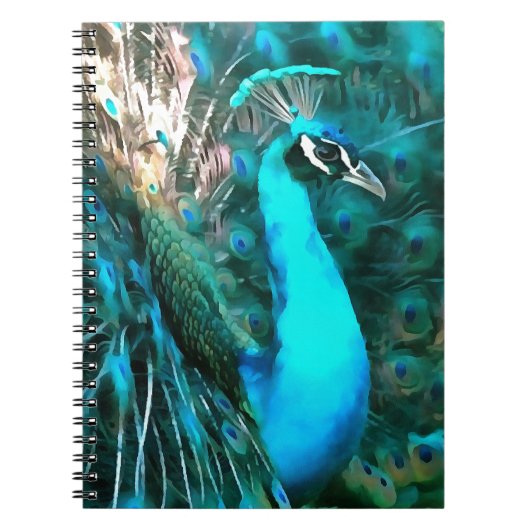 Carnet Peacock Bleu Vibrant Avec Queue Fissée (Devant)