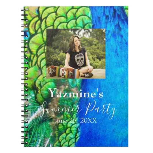 Carnet Peacock Blue Green Feather Texture Été Photos (Devant)