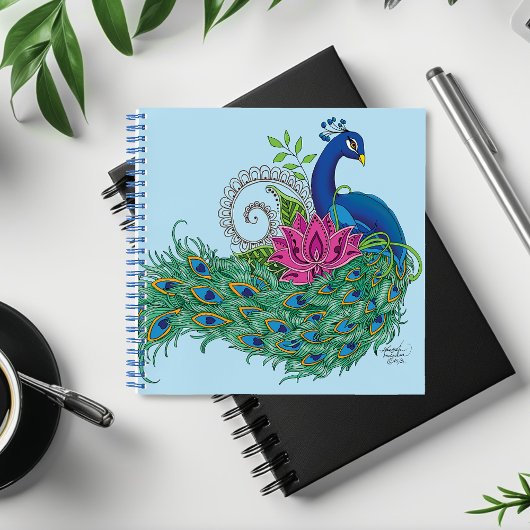 Carnet Peacock Blue Lotus Fleur Henné
