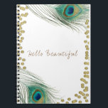 Carnet Peacock Feathers & Gold Boho Glam Élégant<br><div class="desc">Peacock Feathers & Gold Boho Glam Elegant Carnet Journal. Customisez le devant avec ou sans texte.</div>