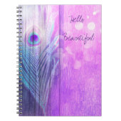 Carnet Peacock Plumes rose et bleu Boho Cham Personnalisé (Devant)