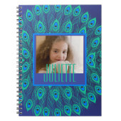 Carnet Peacock Turquoise & Blue Feathers Custom Text & Ph (Devant)